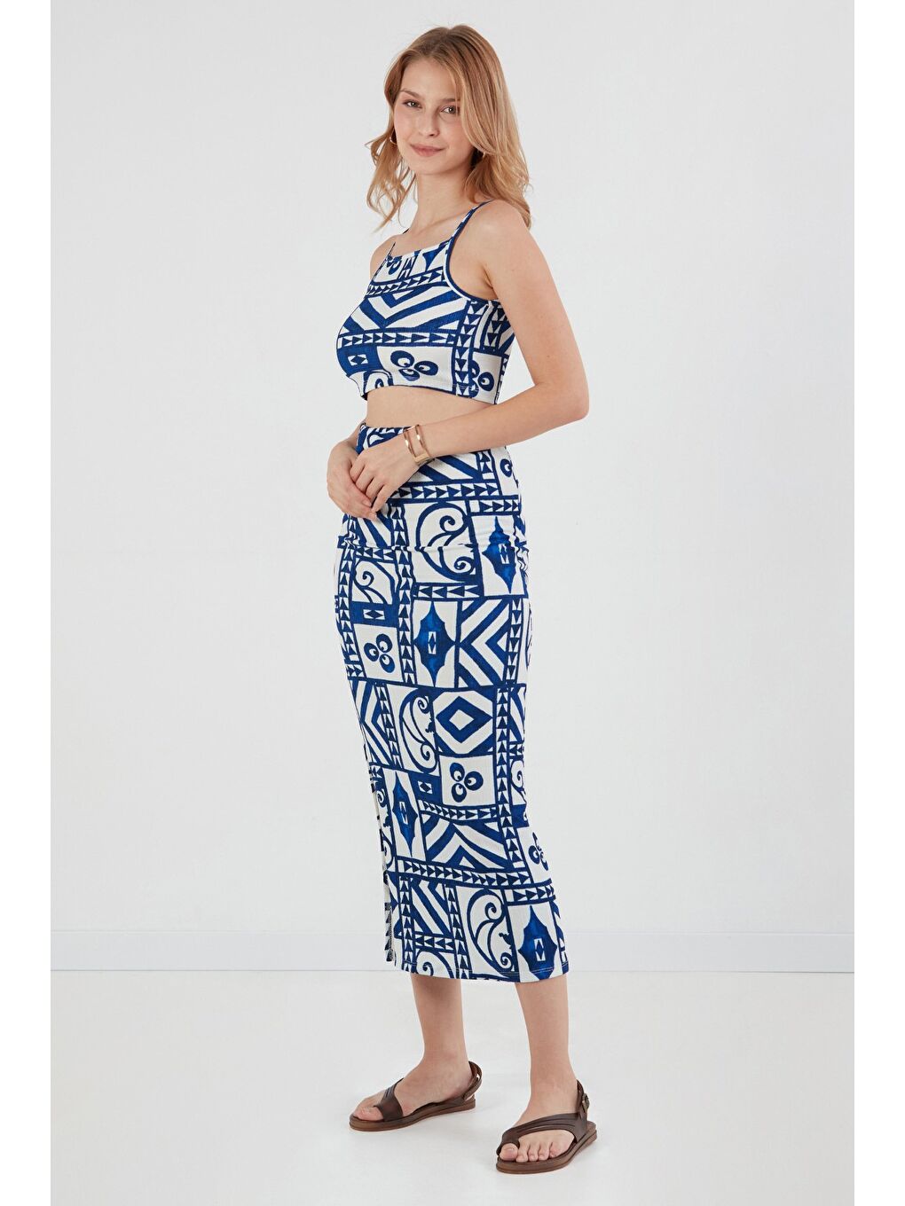 Lacivert Bürümcük Kumaş Desenli 2 Li Takım-1