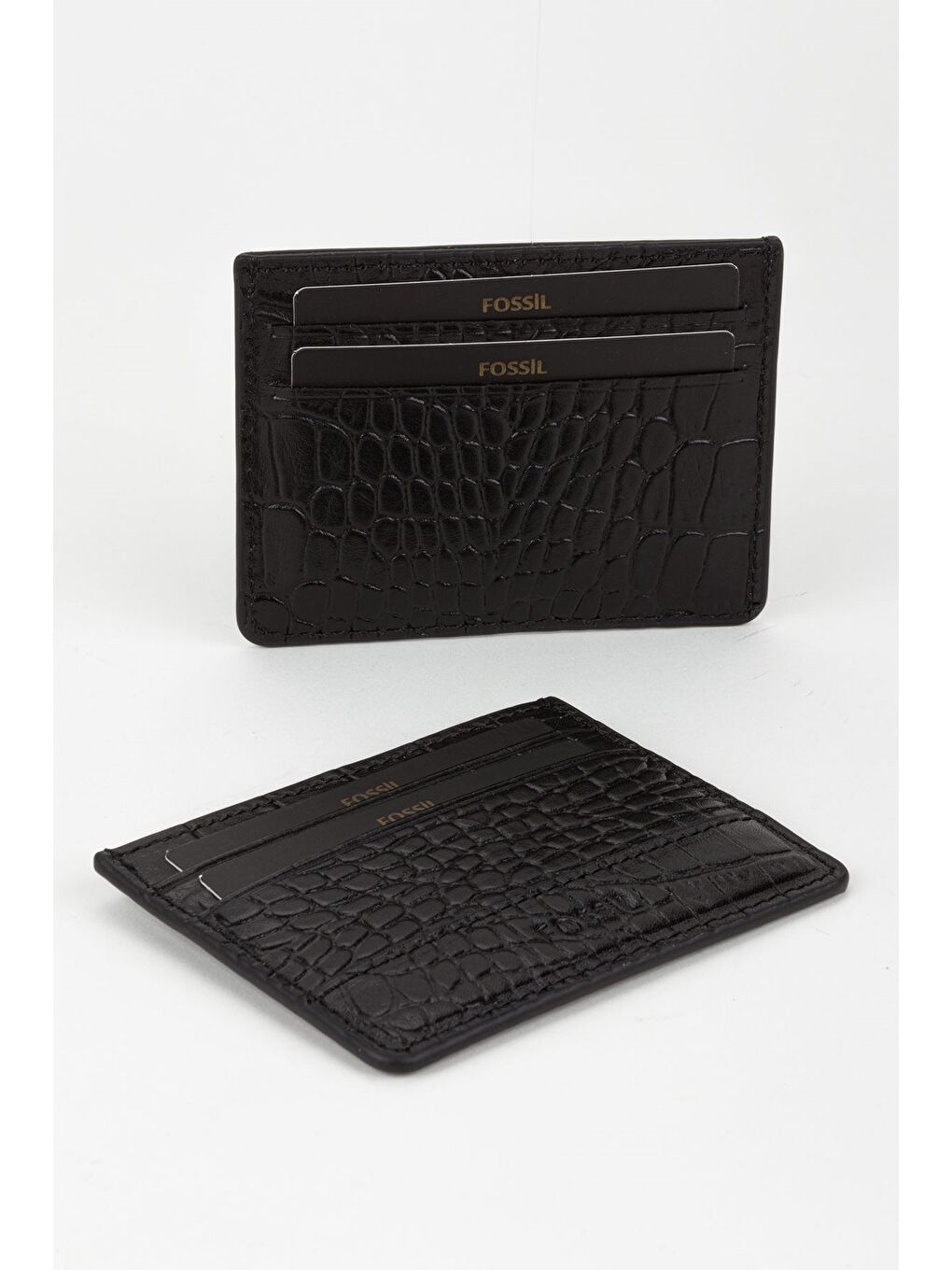 Siyah Kutulu Hakiki Deri Croco Kahve Unisex El Portföyü Cüzdan-1