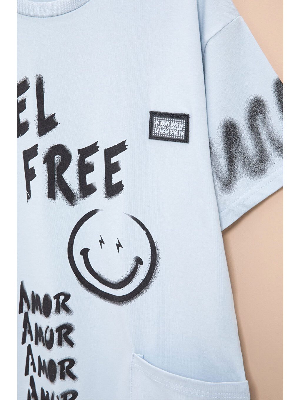 Mavi Cep Detaylı Yazı Baskılı Erkek Çocuk Bisiklet Yaka Tişört 20908-1