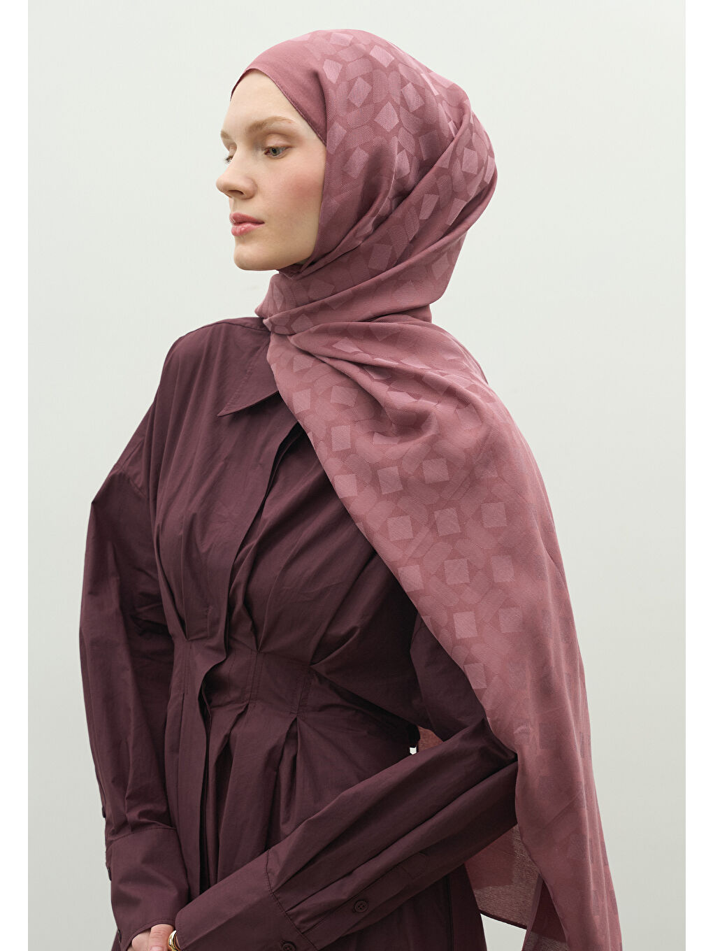 Pembe OSLO PAMUK FLOŞ JAKARLI ŞAL GÜLKURUSU-2