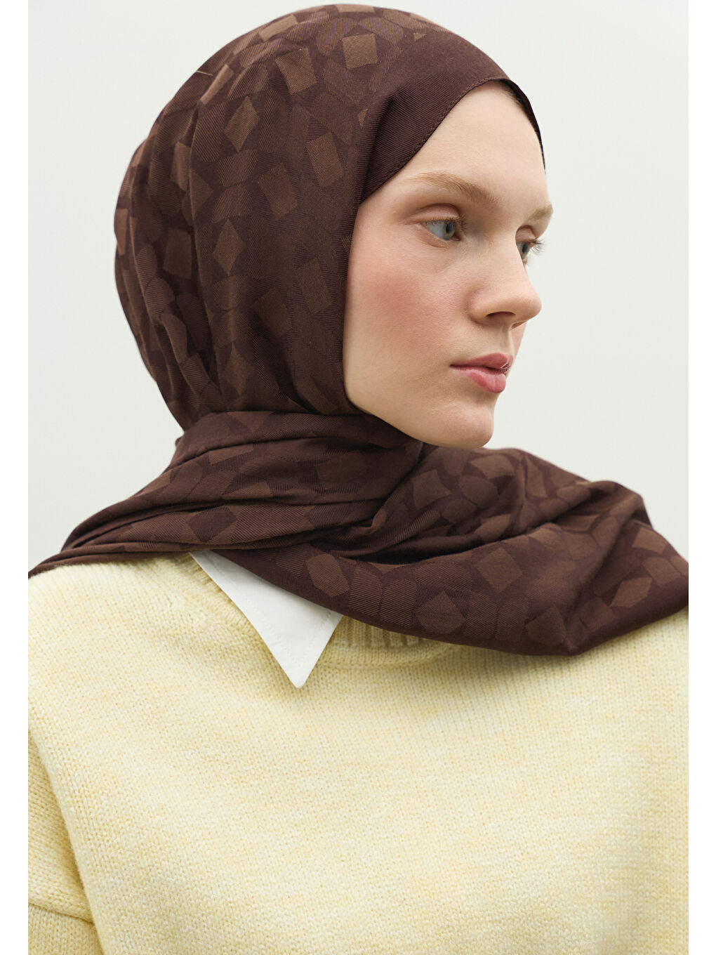 Kahverengi OSLO PAMUK FLOŞ JAKARLI ŞAL ÇİKOLATA KAHVE-1