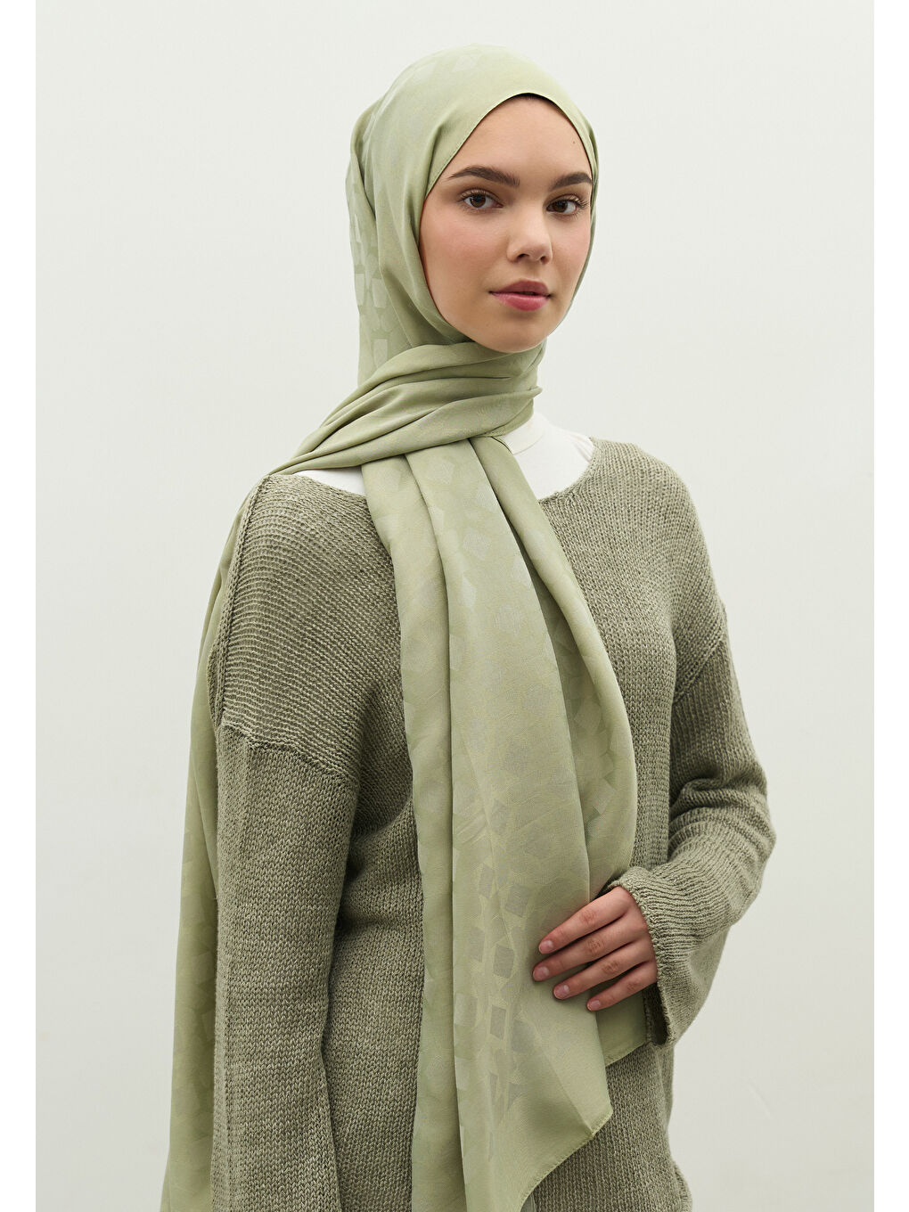 Yeşil OSLO PAMUK FLOŞ JAKARLI ŞAL MİNT YEŞİLİ-1