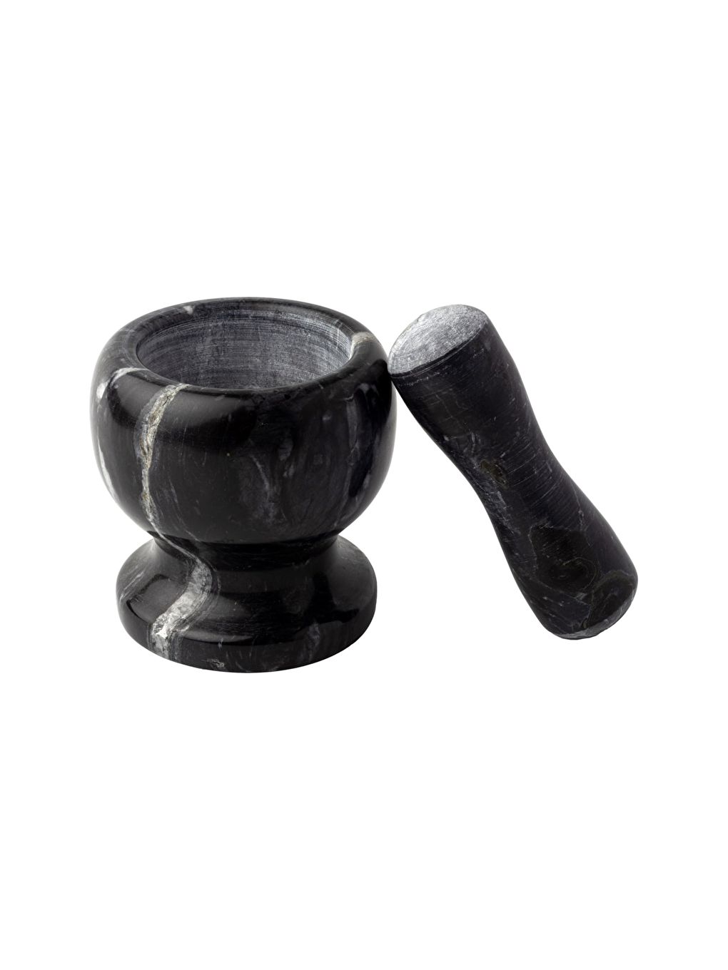 Doğal Desenli Yekpare Mermer Oyma Havan Siyah Renkli Ayaklı-1