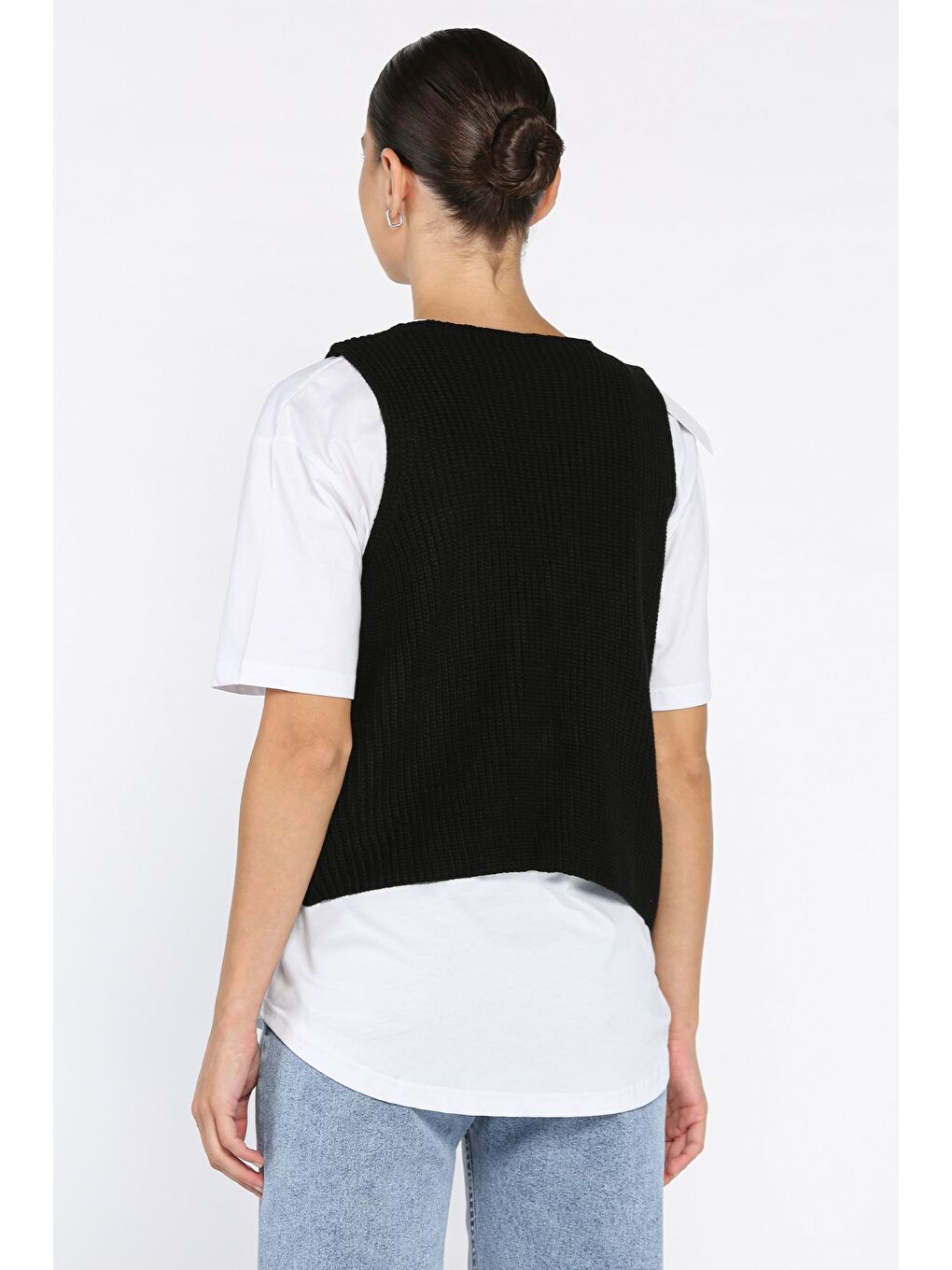 Siyah Kadın Ön Bağlamalı Triko Yelek (s-m-l-xl Uyumludur)-2