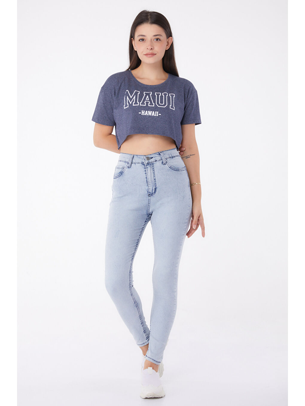 Elastanlı Kar Yıkamalı Jean Pantolon Buz Mavi   26009