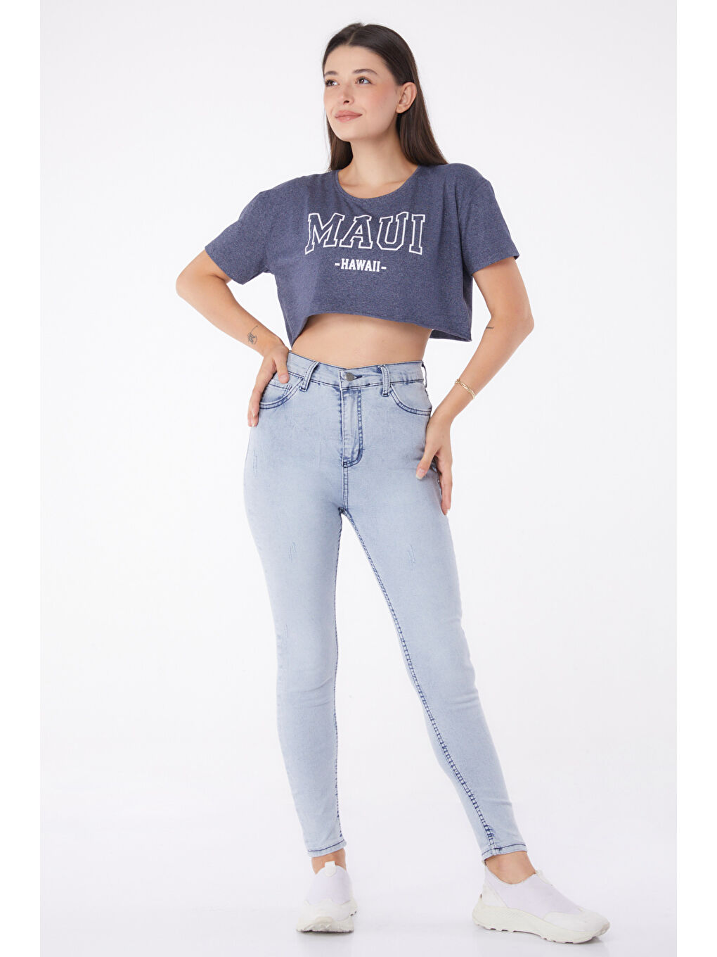 Elastanlı Kar Yıkamalı Jean Pantolon Buz Mavi   26009-1