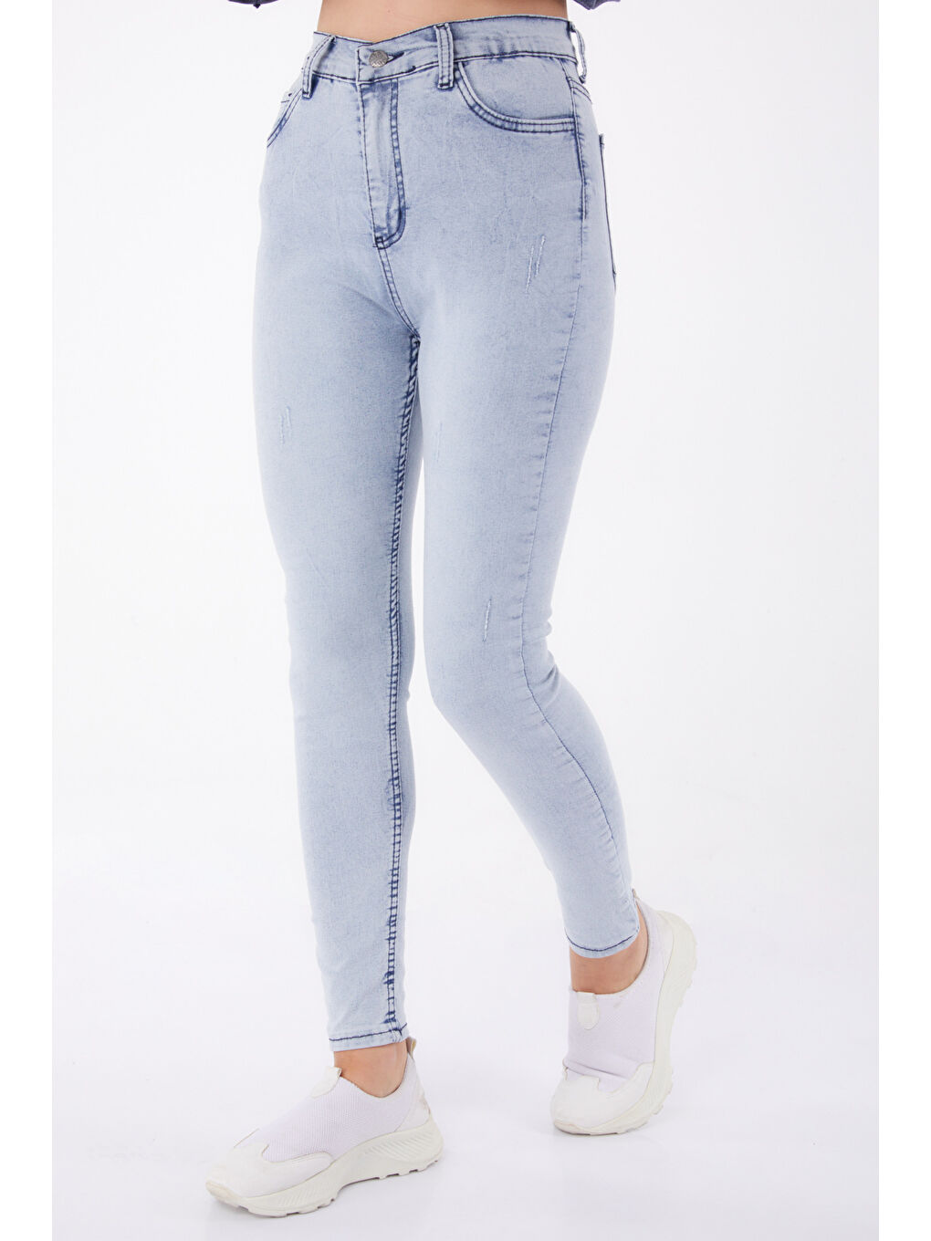 Elastanlı Kar Yıkamalı Jean Pantolon Buz Mavi   26009-2