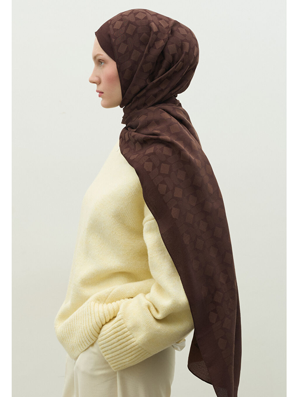 Kahverengi OSLO PAMUK FLOŞ JAKARLI ŞAL ÇİKOLATA KAHVE-3