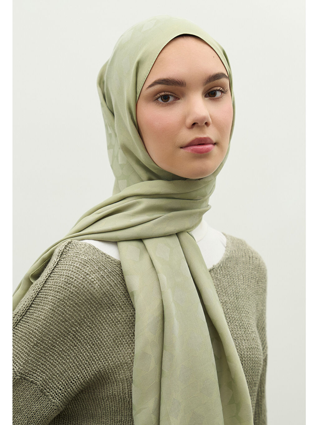 Yeşil OSLO PAMUK FLOŞ JAKARLI ŞAL MİNT YEŞİLİ-2