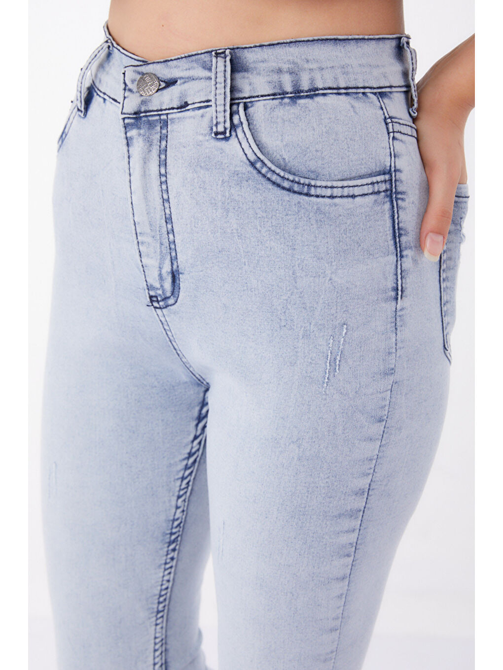 Elastanlı Kar Yıkamalı Jean Pantolon Buz Mavi   26009-5