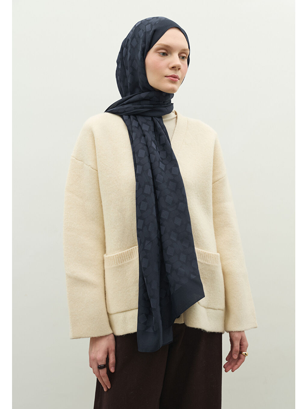 Lacivert OSLO PAMUK FLOŞ JAKARLI ŞAL KOYU LACIVERT-1