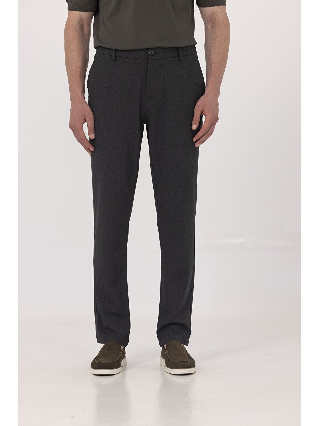 Antrasit Yanı Lastikli Köprülü Kemerli Slim Fit Jogger Pantolon