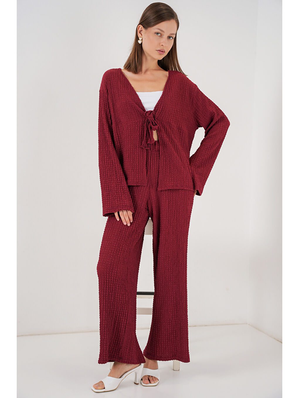 Kadın Örme Bluz Pantolon İkili Takım 30052 - Bordo
