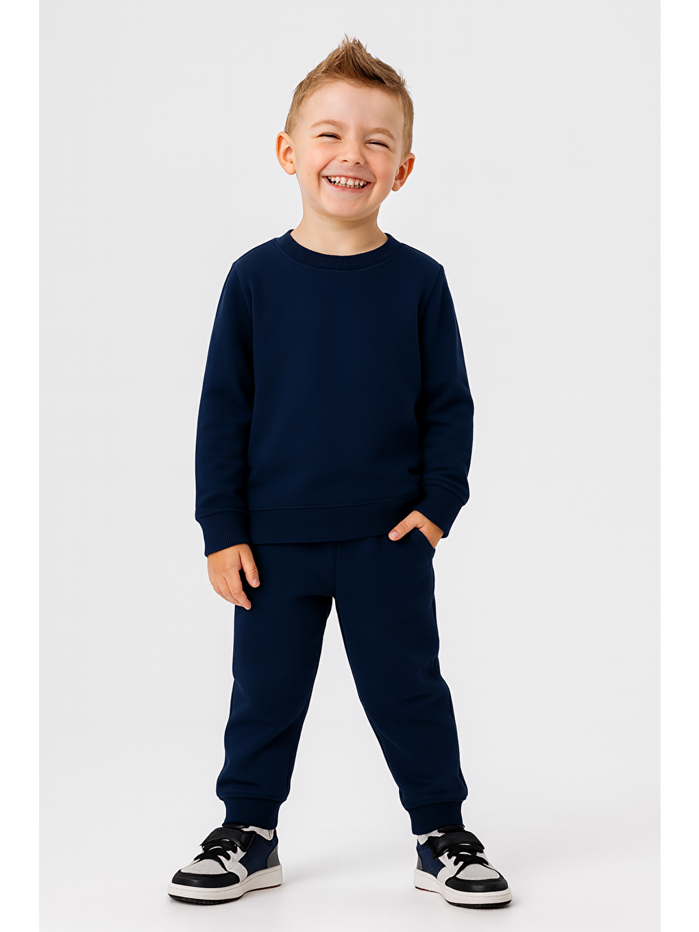 Lacivert Unisex Karyoka Detaylı İçi Yünlü Kışlık Eşofman Takımı (1-5 Yaş)