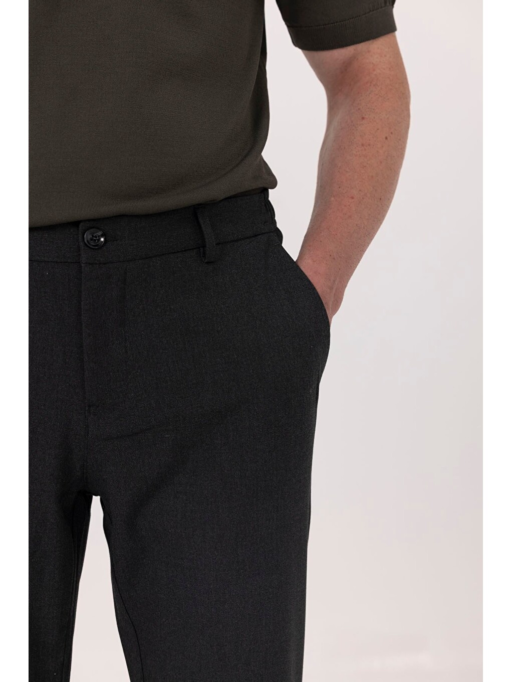 Antrasit Yanı Lastikli Köprülü Kemerli Slim Fit Jogger Pantolon-2