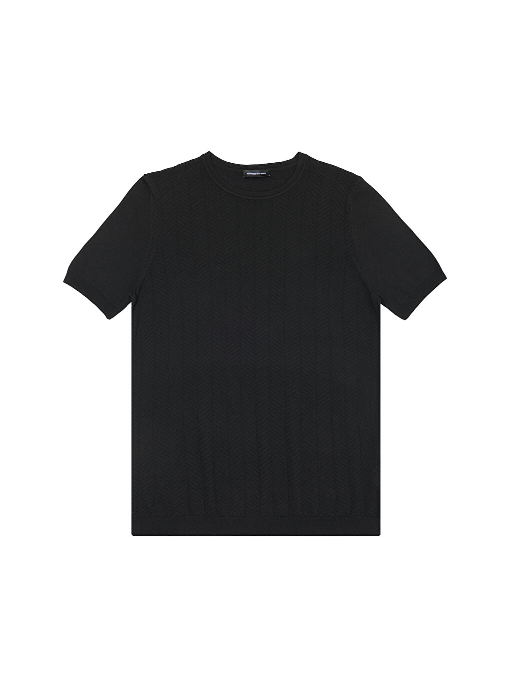 Erkek Siyah Standart Fit Normal Kesim Bisiklet Yaka Kısa Kollu Jakarlı Triko Tişört-7