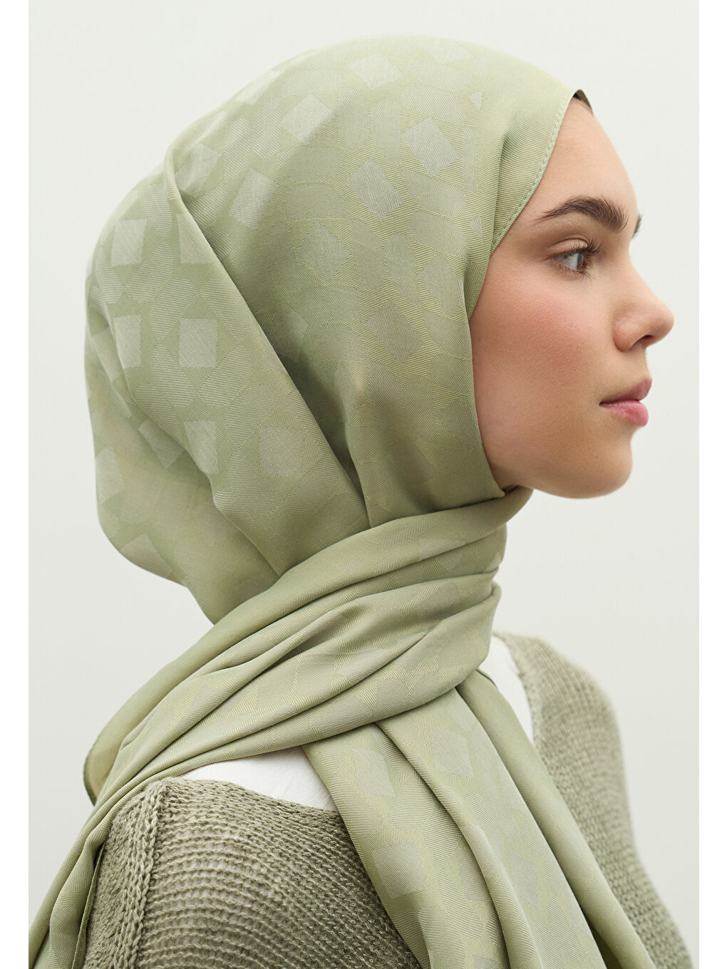 Yeşil OSLO PAMUK FLOŞ JAKARLI ŞAL MİNT YEŞİLİ-3