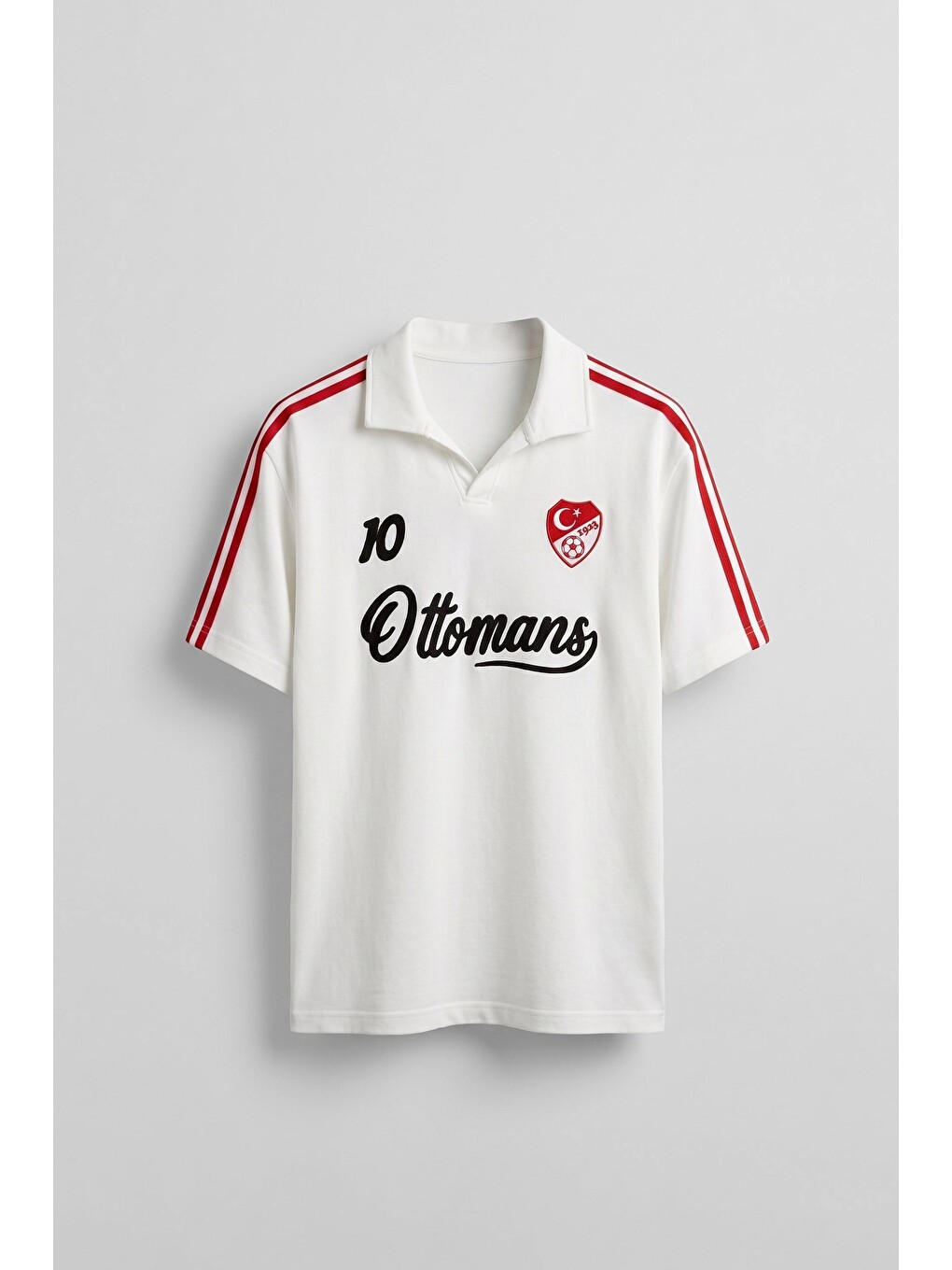 Erkek Oversize Ay Yıldız Detaylı Polo Yaka Forma T-shirt Ekru