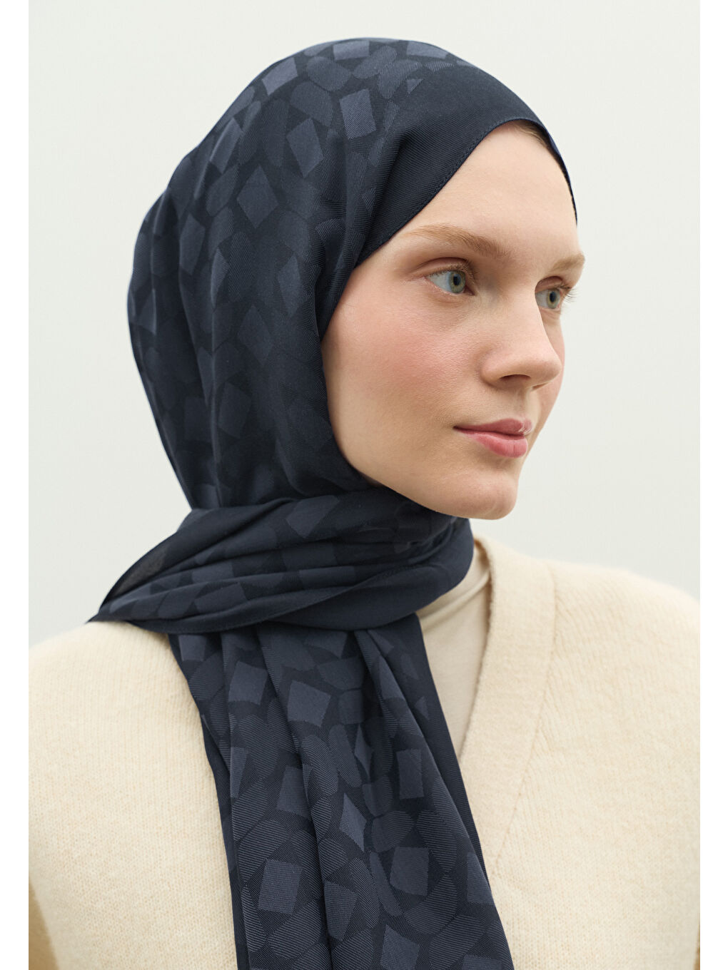 Lacivert OSLO PAMUK FLOŞ JAKARLI ŞAL KOYU LACIVERT-2