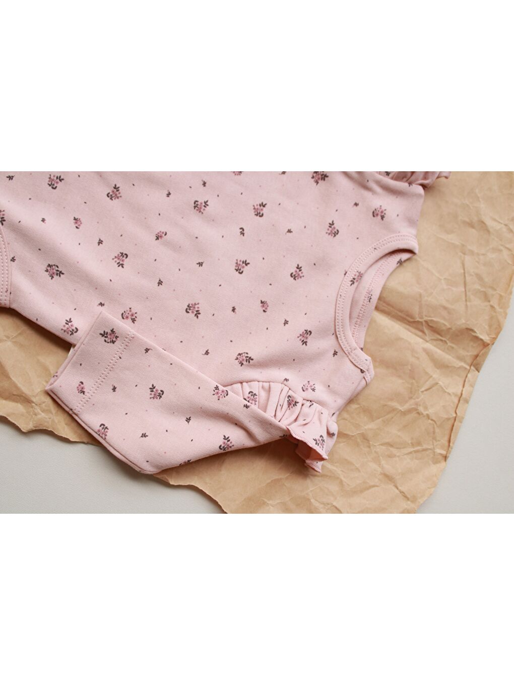 Bej Gül Baskılı Fırfırlı Body Zıbın-1