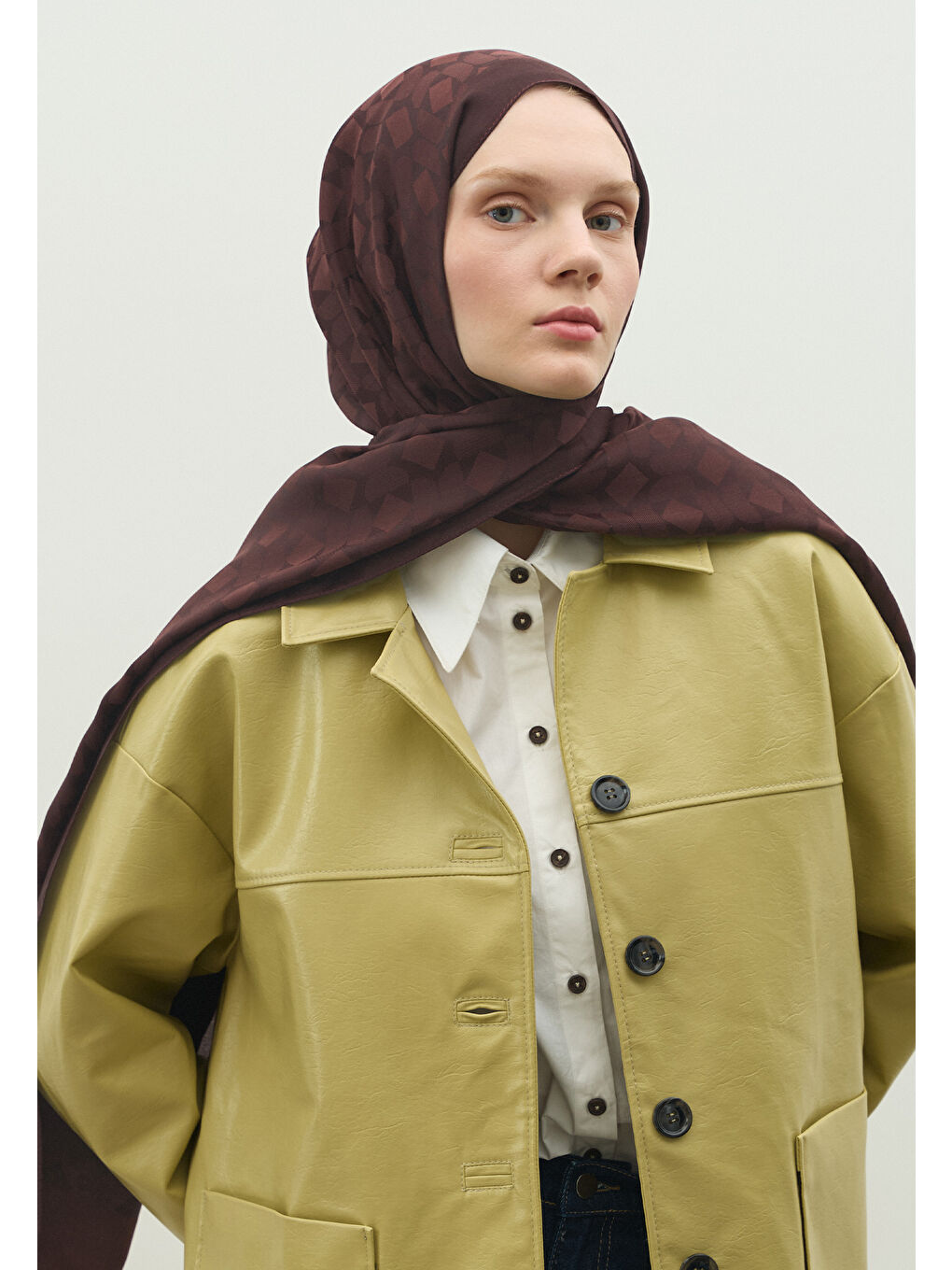 Kahverengi OSLO PAMUK FLOŞ JAKARLI ŞAL KIZIL KAHVE-3