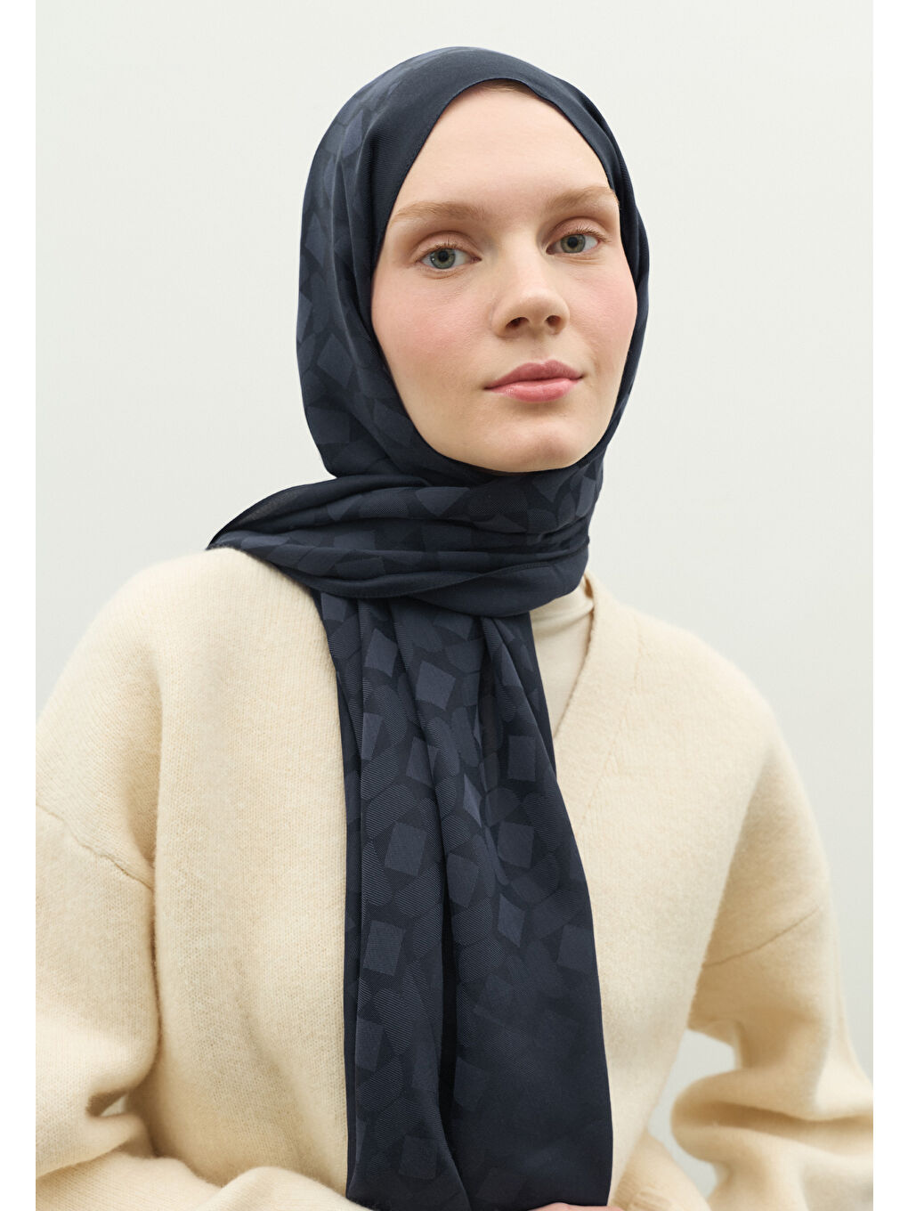 Lacivert OSLO PAMUK FLOŞ JAKARLI ŞAL KOYU LACIVERT-3