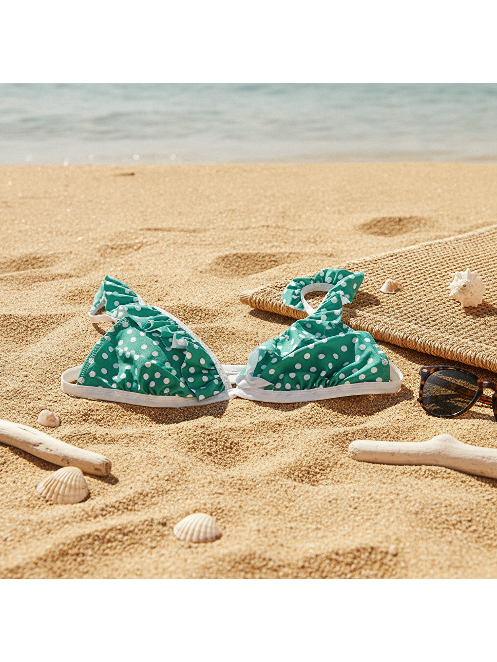 Kadın Plaj Giyim Yeşil Renk Puantiyeli Bikini Üst Bb2624-2