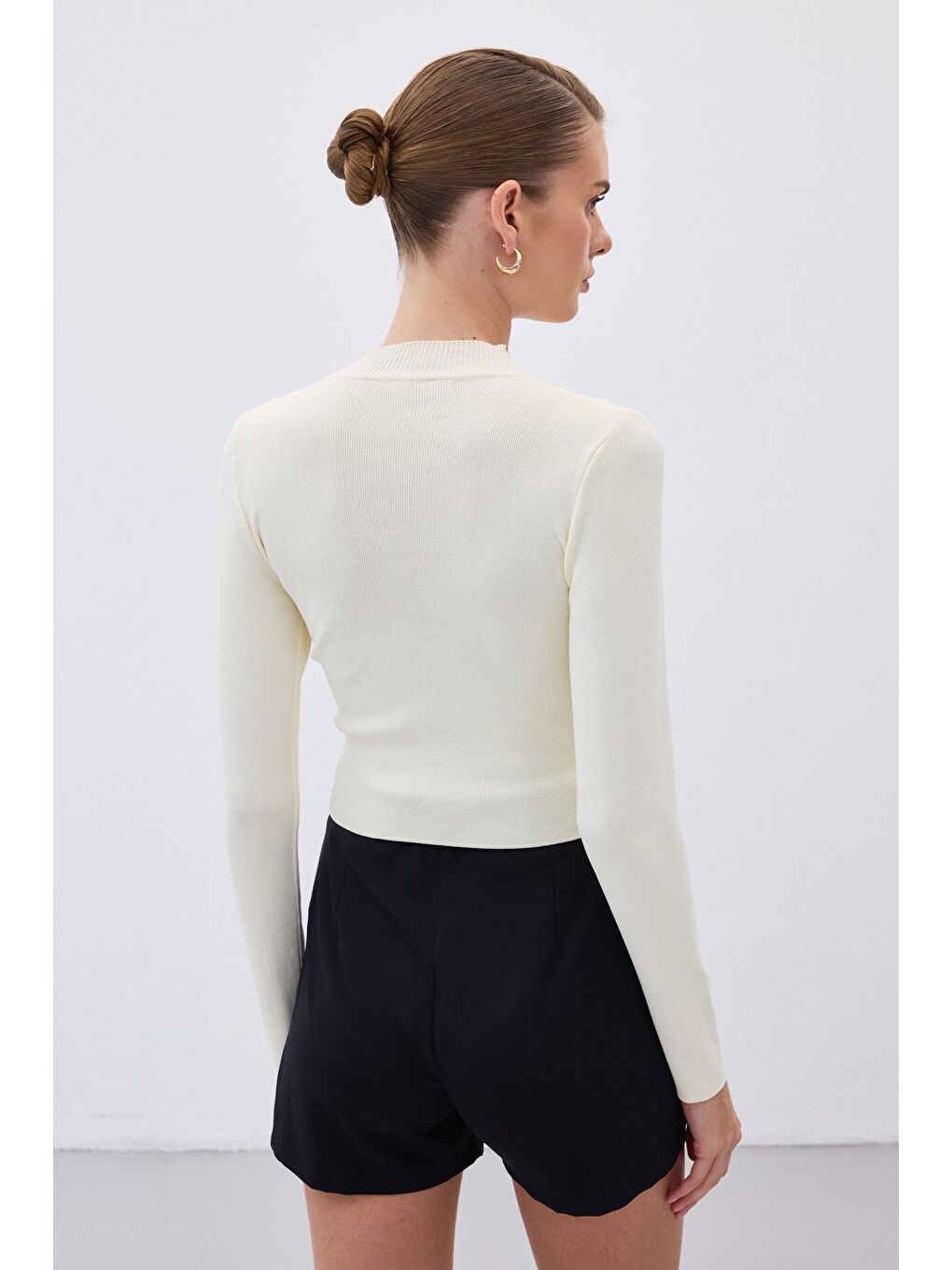 Yarım Balıkçı Triko Bluz - Ekru-7
