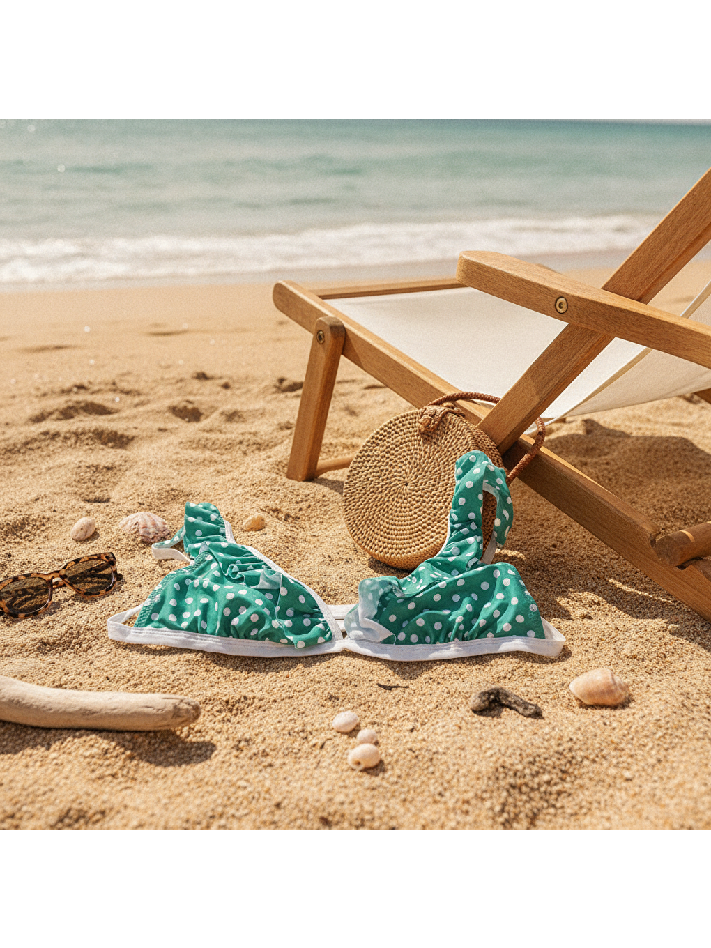 Kadın Plaj Giyim Yeşil Renk Puantiyeli Bikini Üst Bb2624-4