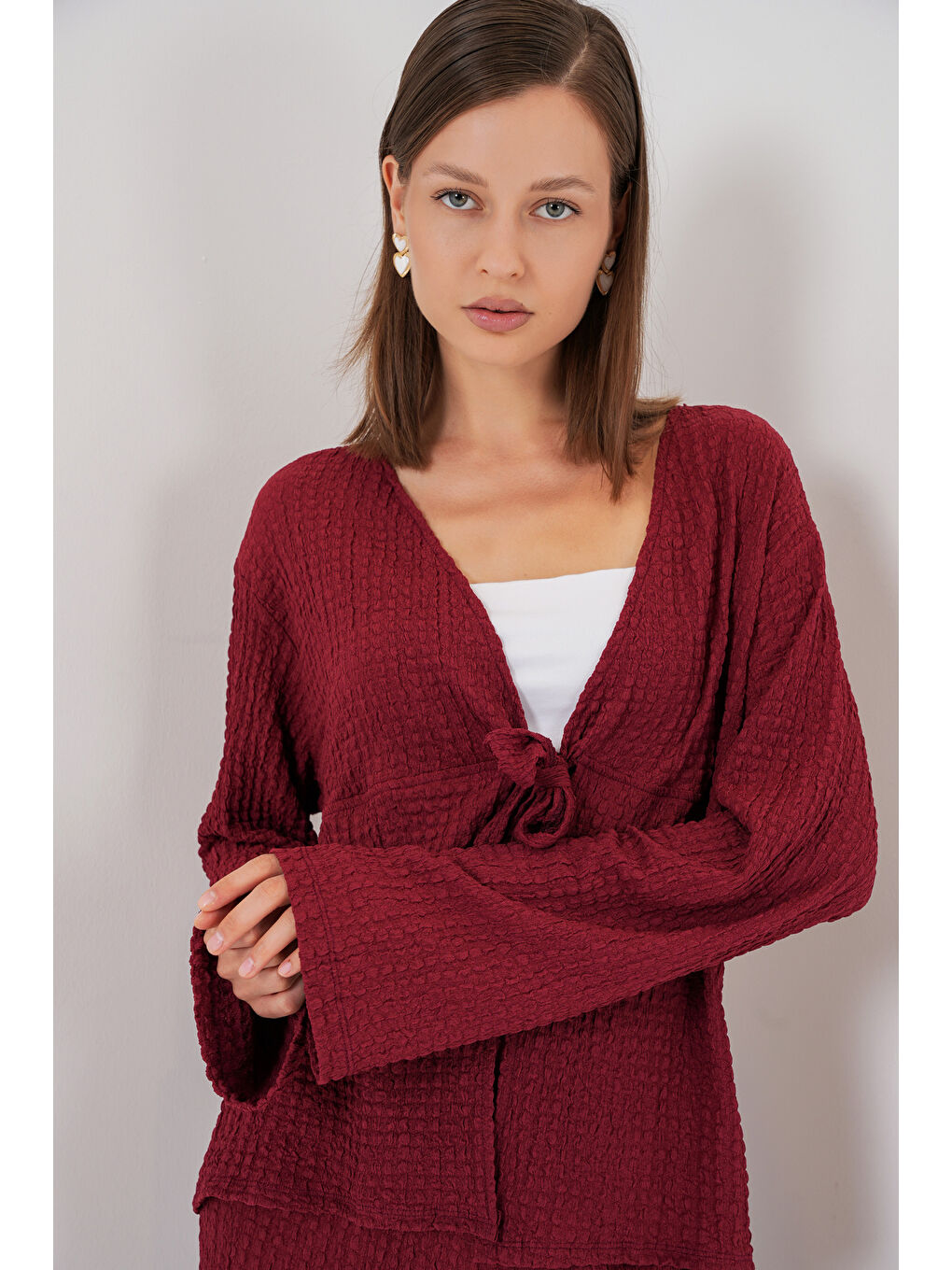 Kadın Örme Bluz Pantolon İkili Takım 30052 - Bordo-1