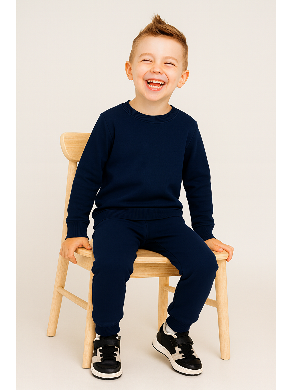 Lacivert Unisex Karyoka Detaylı İçi Yünlü Kışlık Eşofman Takımı (1-5 Yaş)-2