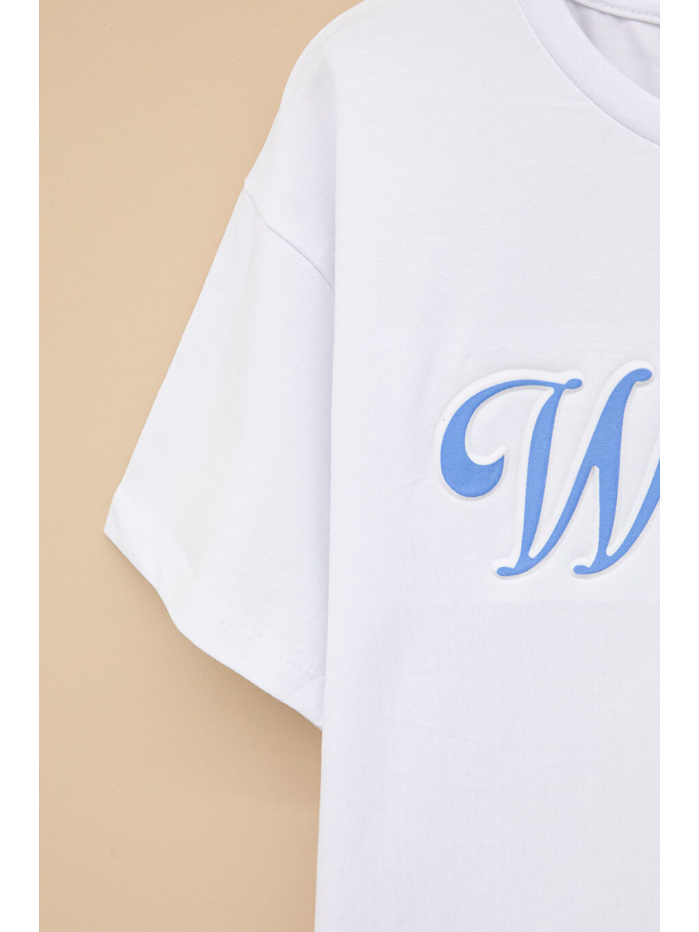 Ekru West Side Kabartmalı Yazılı Kız Çocuk Bisiklet Yaka Tişört 20976-2