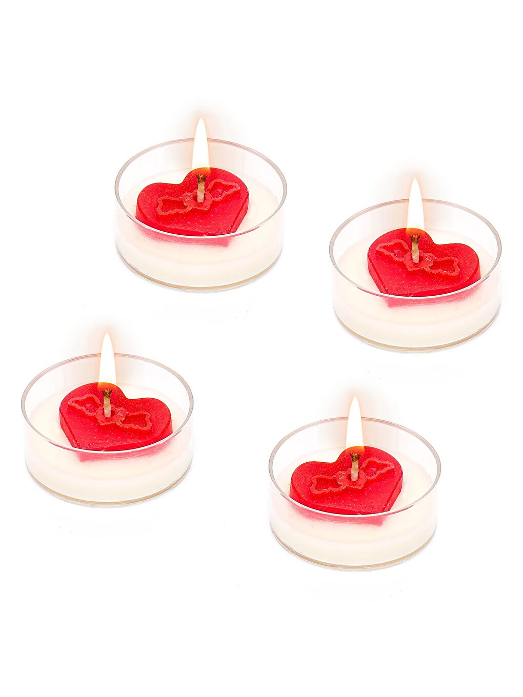 Sevgililer Günü 4'lü Kırmızı Kalp Dekorlu Tealight Mum Seti