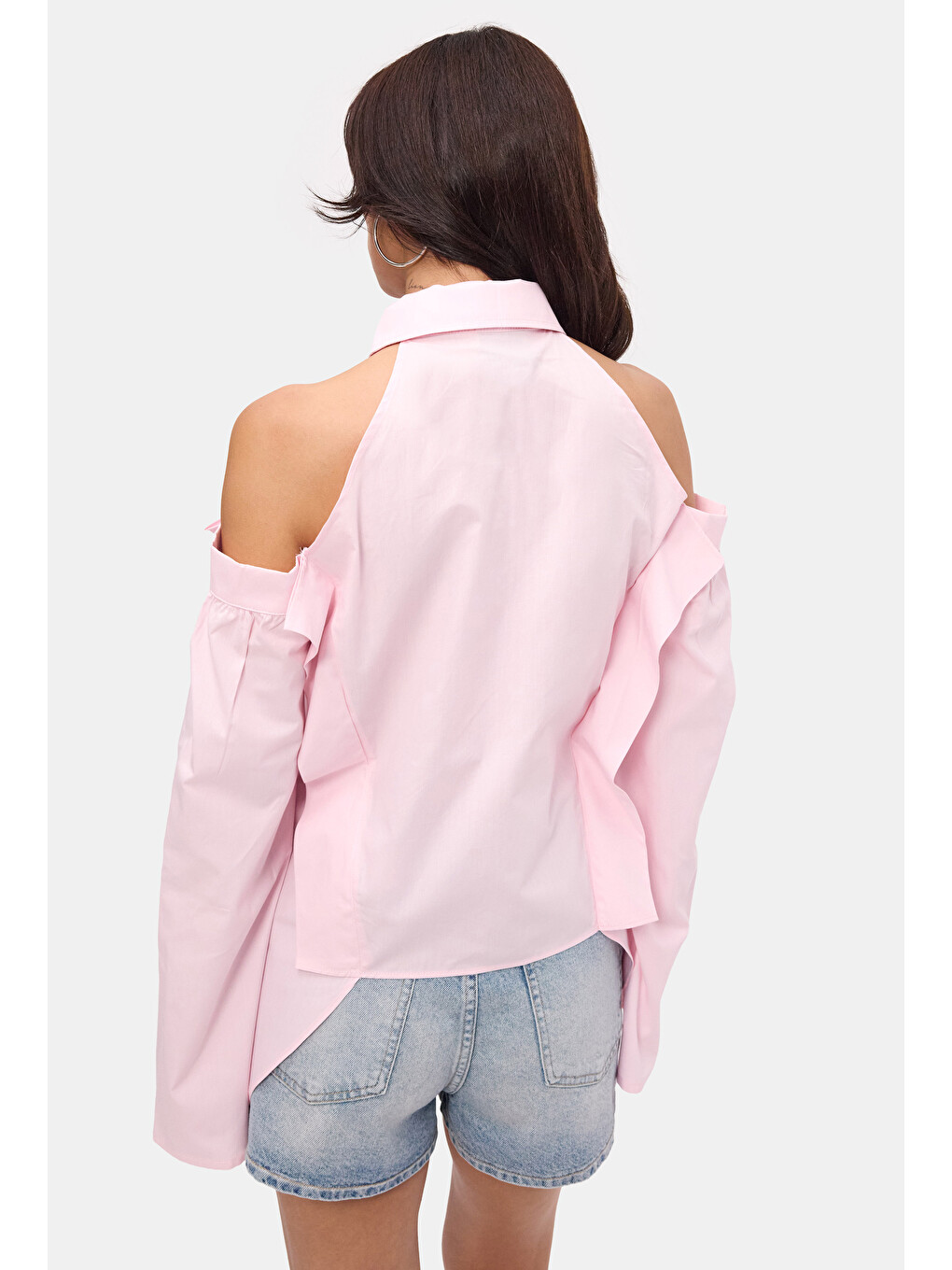 Kadın Pembe Oversize Kravatlı Özel Tasarım Gömlek-1