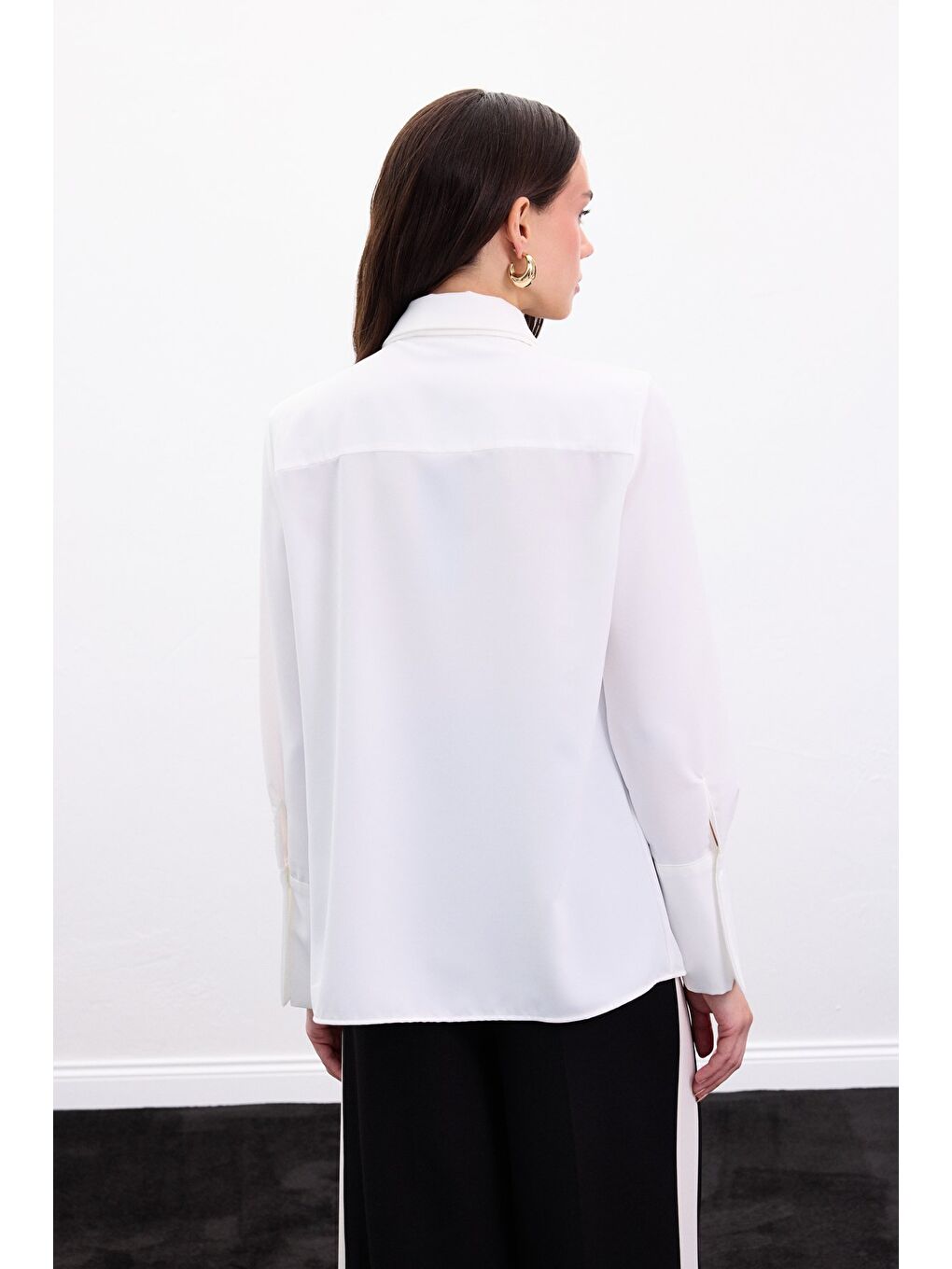 Fularlı Gömlek - Ekru-6