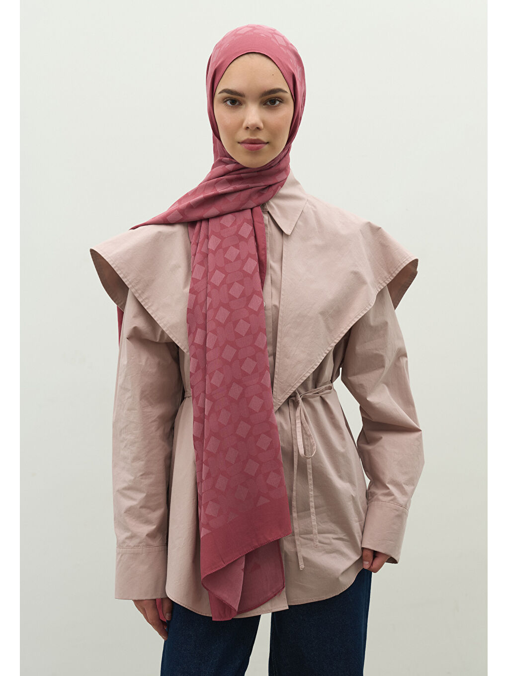 Pembe OSLO PAMUK FLOŞ JAKARLI ŞAL VINTAGE ROSE