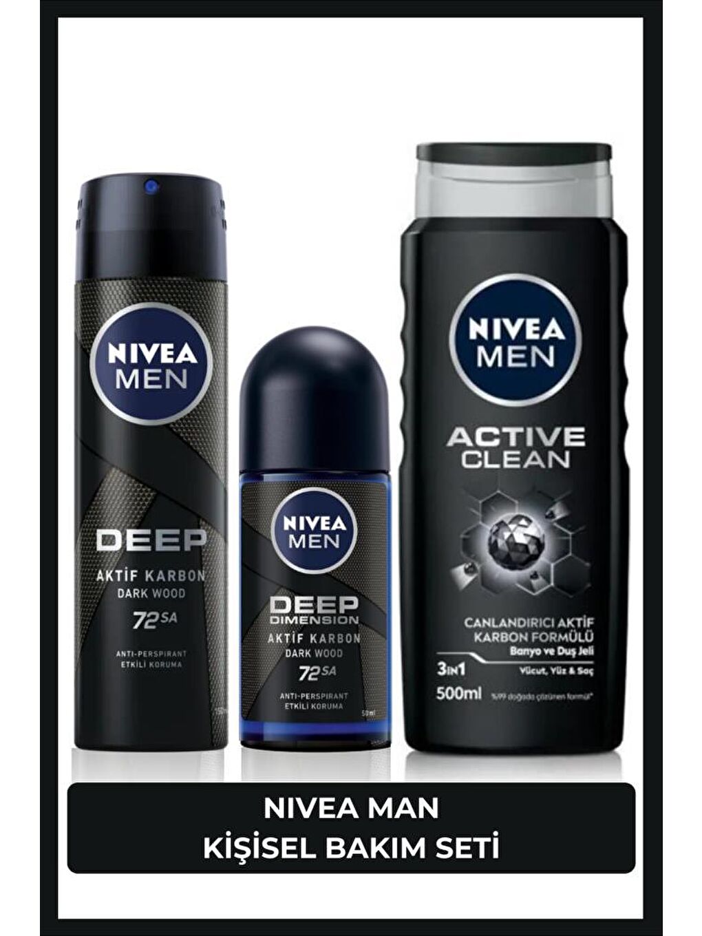 NIVEA Şeffaf MEN Damat Çeyiz Seti Erkek Sprey Deodorant 150ml, Roll-on Deodorant 50ml, Banyo ve Duş Jeli 500ml