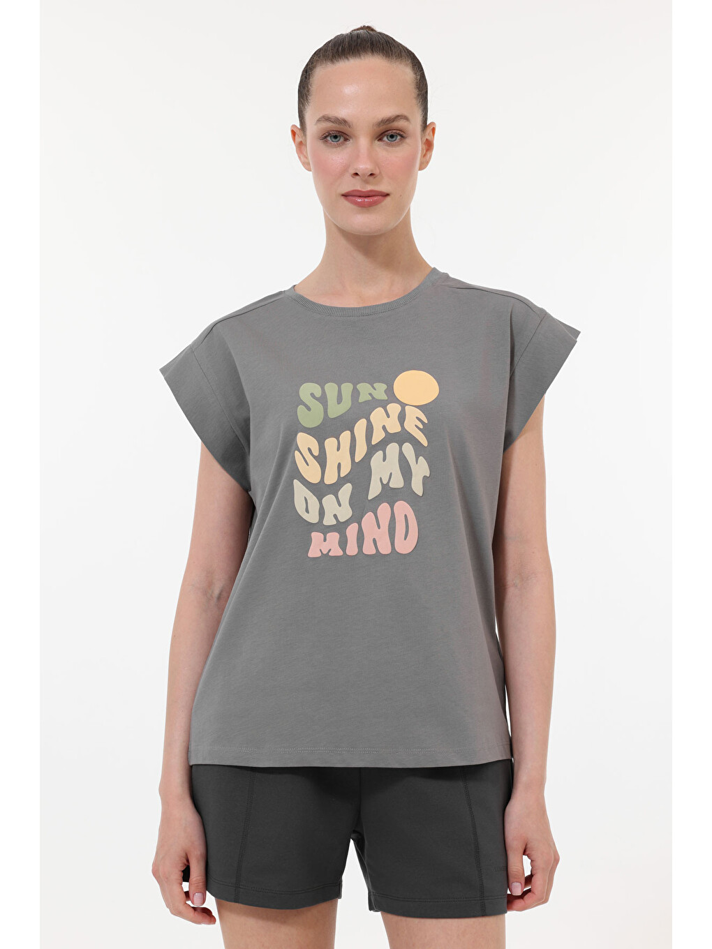 Gri WL GOSIA 11MS201 5FX Antrasit Kadın Kısa Kol T-Shirt
