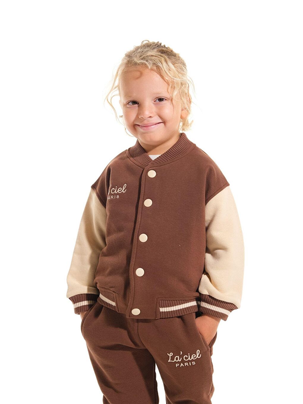 Kışlık Kahverengi Pamuklu Kolej Ceket Eşofman Alt-Üst Takım Erkek Çocuk-1