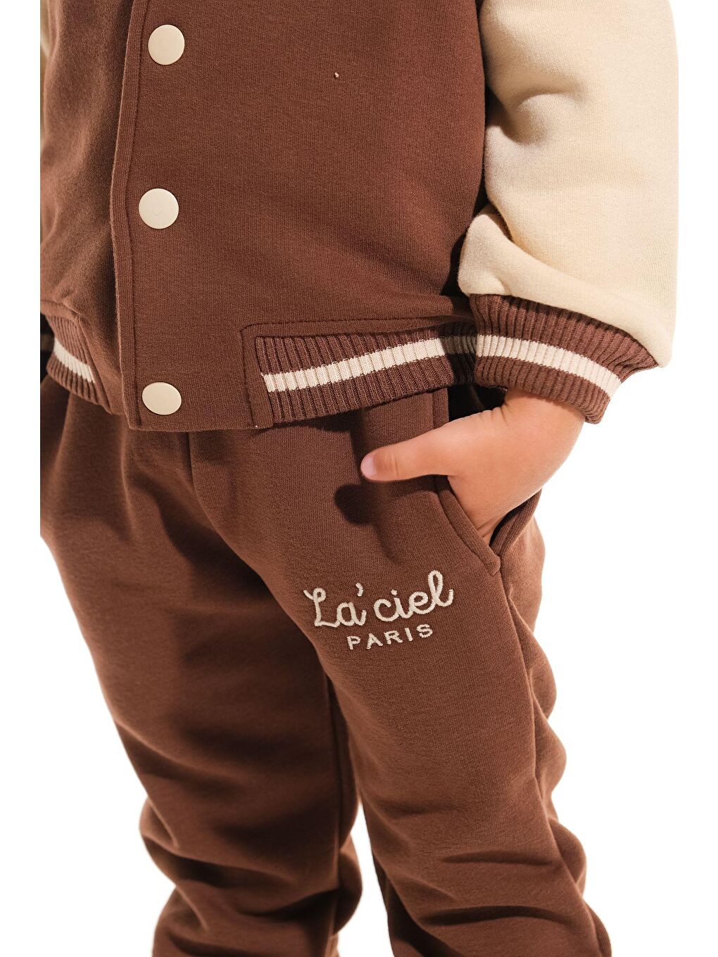 Kışlık Kahverengi Pamuklu Kolej Ceket Eşofman Alt-Üst Takım Erkek Çocuk-2