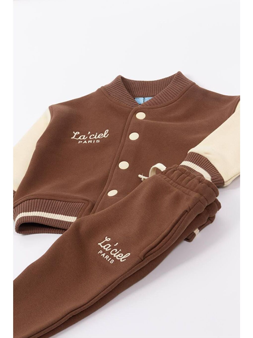 Kışlık Kahverengi Pamuklu Kolej Ceket Eşofman Alt-Üst Takım Erkek Çocuk-3