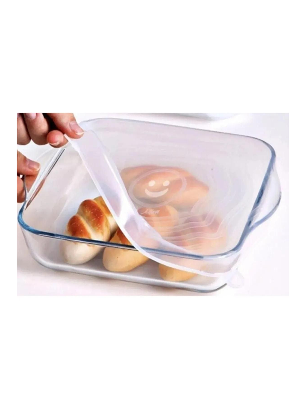 Renksiz Silikon Dikdörtgen-Yuvarlak-Kare Cam Saklama Kabı Kapakları ve 6'lı Esnek Silikon Kapak-5