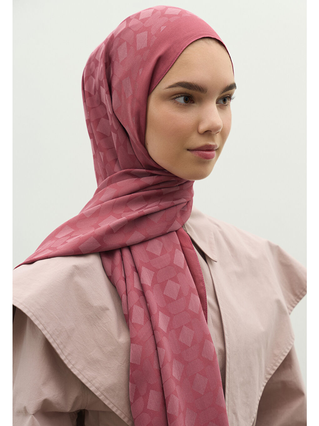 Pembe OSLO PAMUK FLOŞ JAKARLI ŞAL VINTAGE ROSE-1