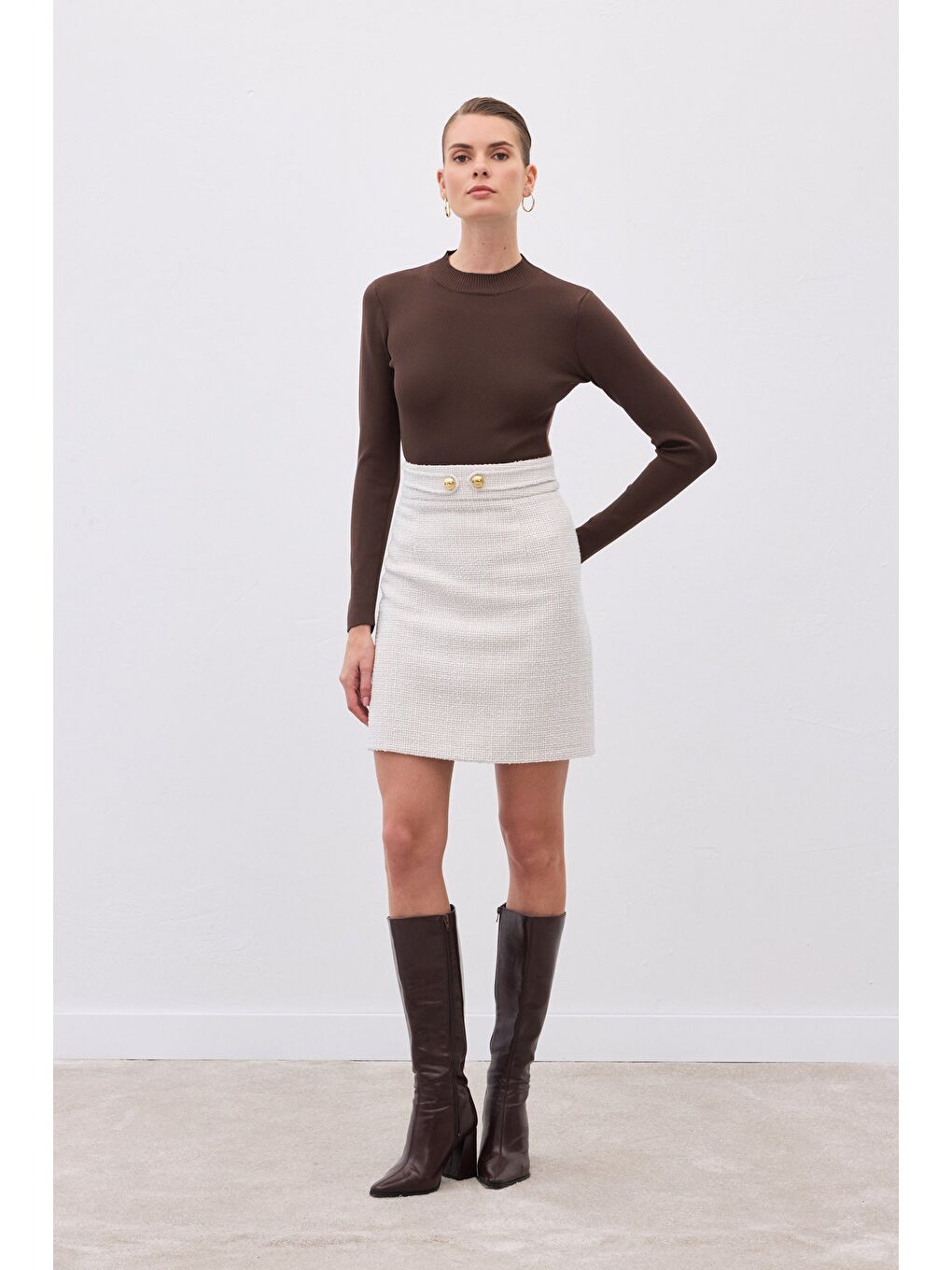 Kahverengi Yarım Balıkçı Triko Bluz - Kahve-1