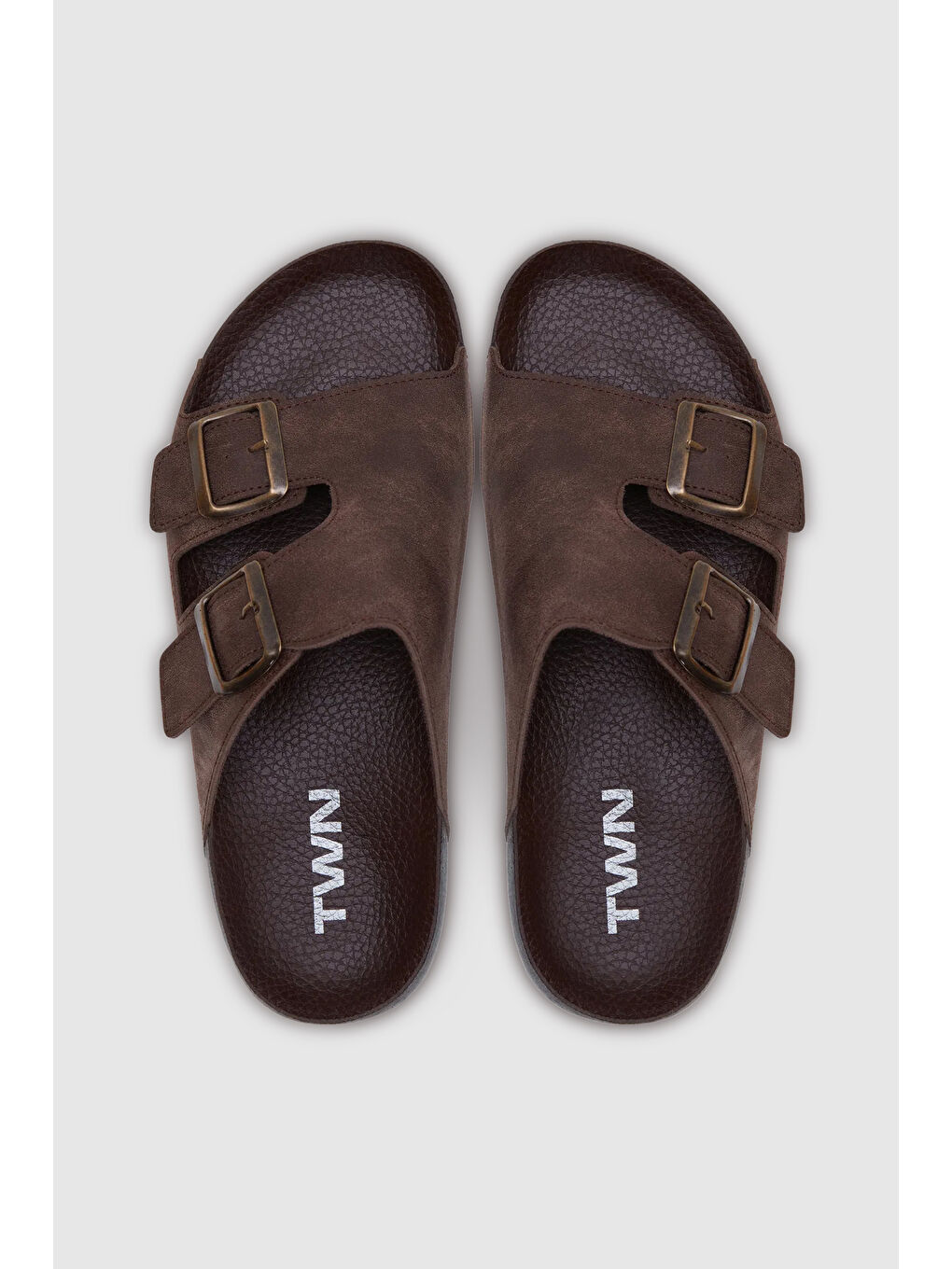 Twn Kahverengi Çift Tokalı Terlik-1