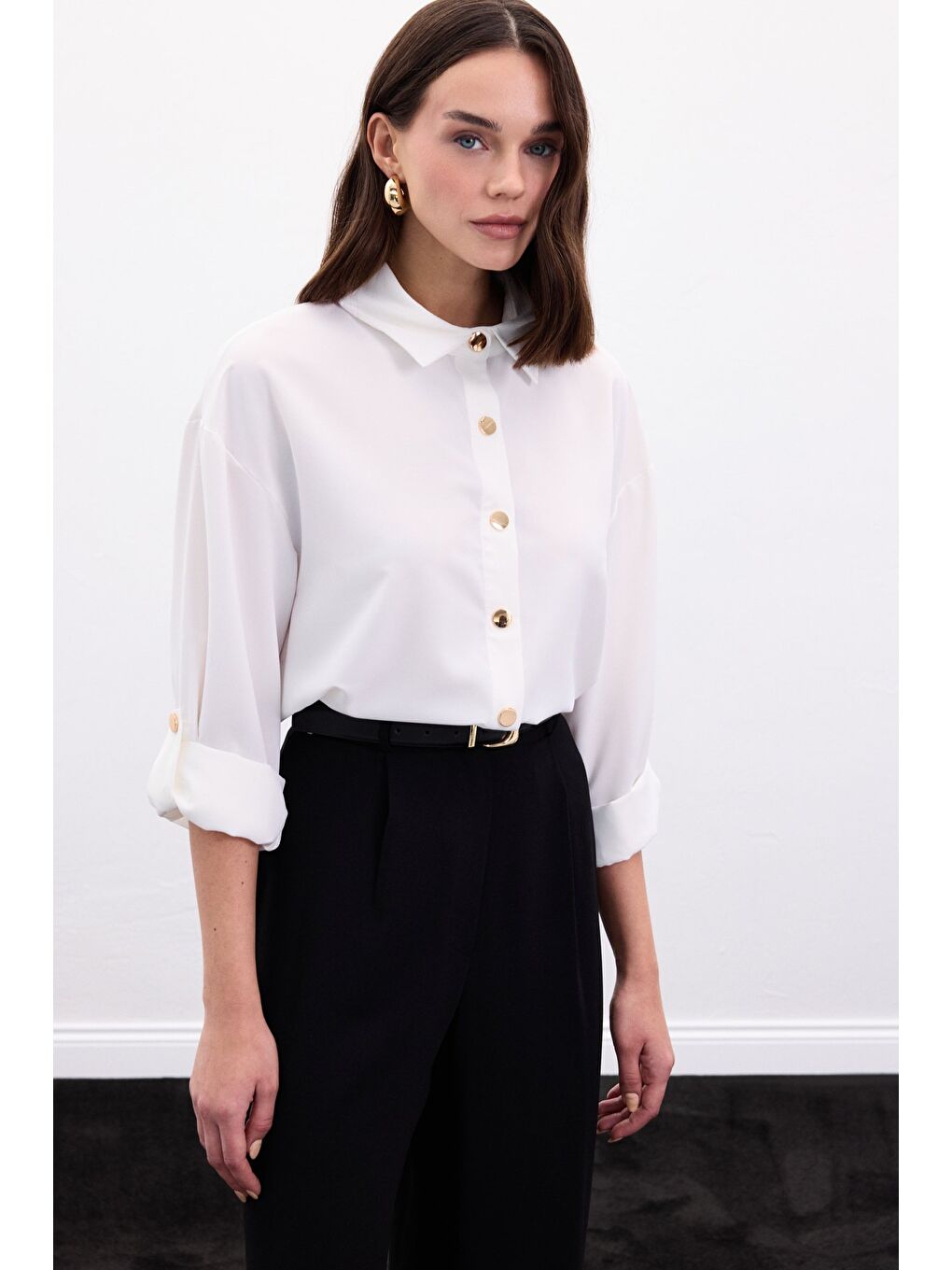 Çıtçıt Detaylı Gömlek - Ekru-3