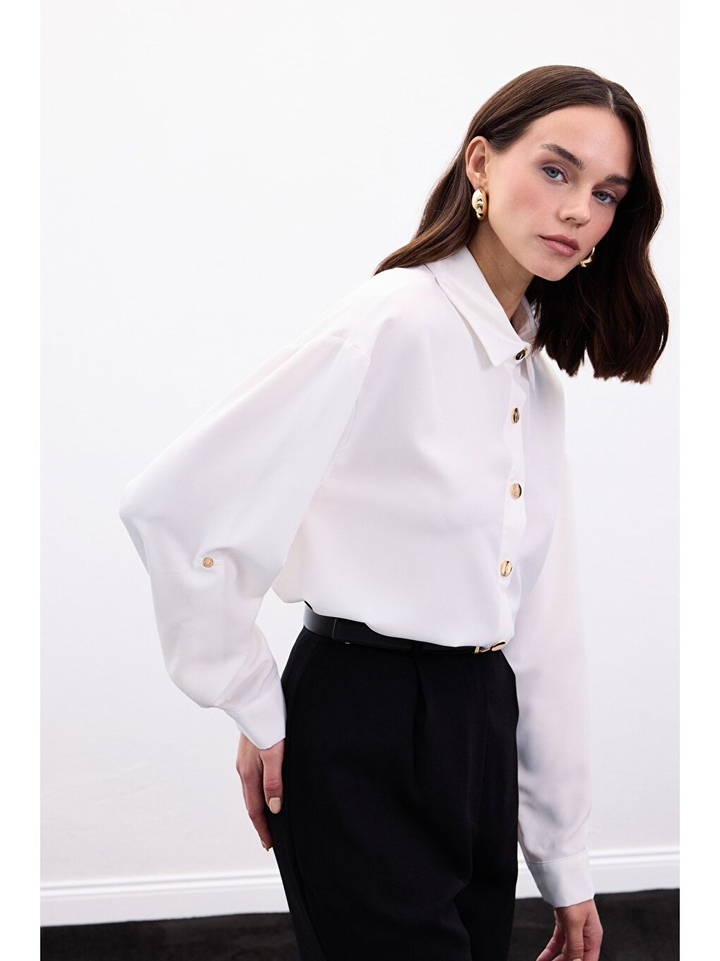Çıtçıt Detaylı Gömlek - Ekru-4