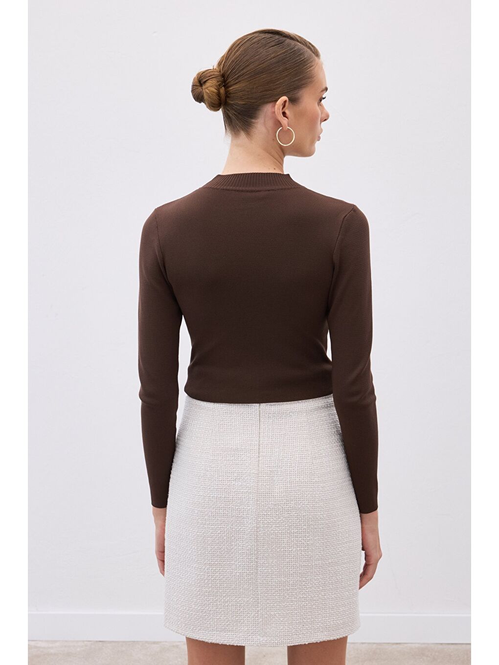 Kahverengi Yarım Balıkçı Triko Bluz - Kahve-6