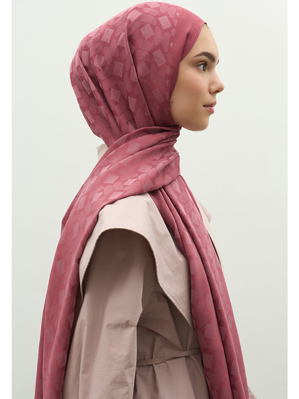 Pembe OSLO PAMUK FLOŞ JAKARLI ŞAL VINTAGE ROSE-2