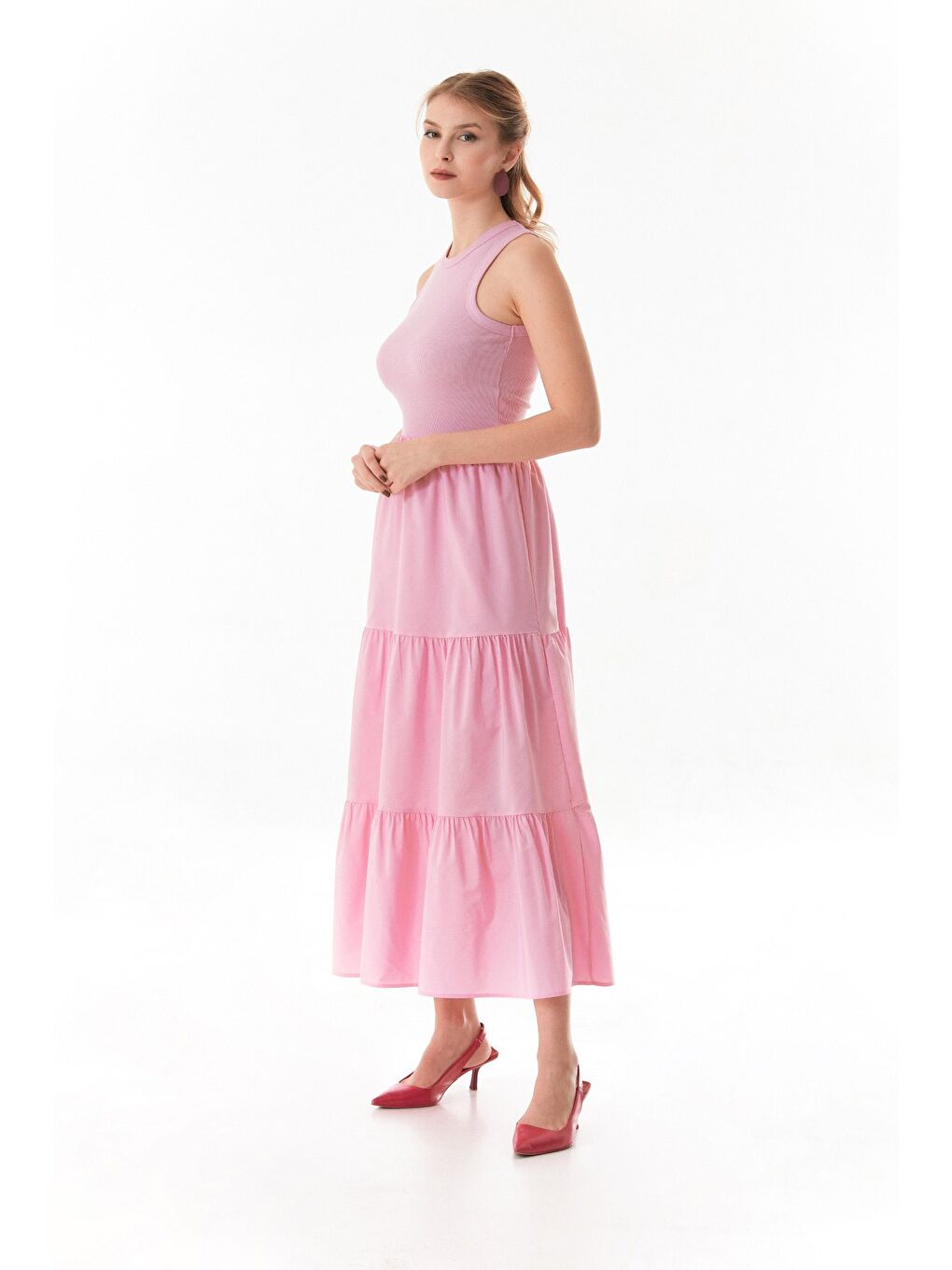 Pembe Terikoton Kumaş Fırfırlı Etek-1